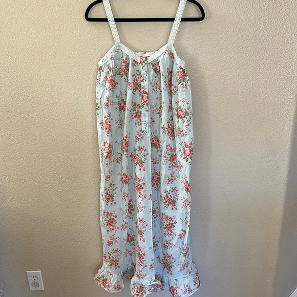 Victoria's Secret Other - Victoria’s Secret Vintage Cottagecore Blue Floral Sleeveless Long Nightgown S